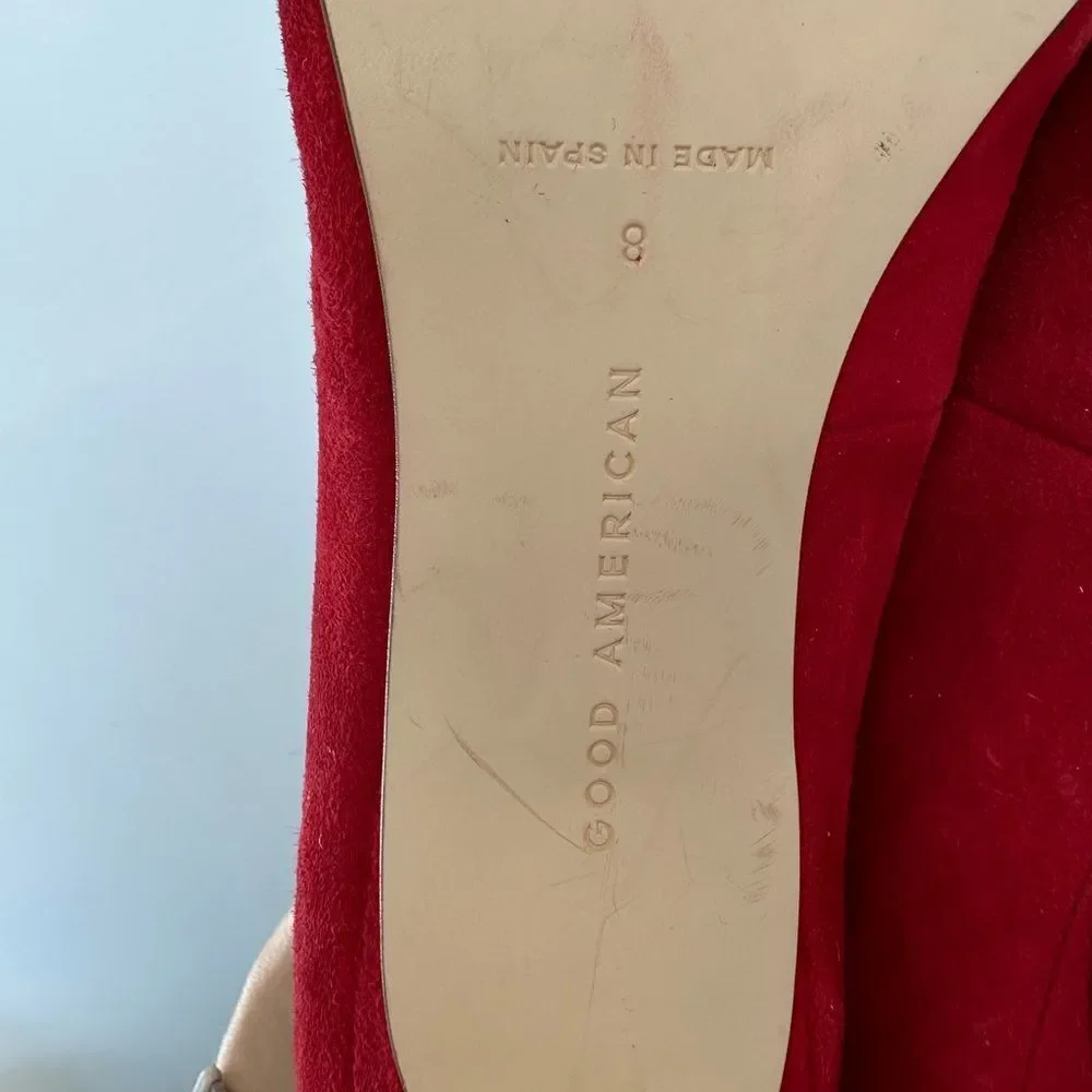 Good American Red Suede Leather The Icon Pointed Toe Pump Stiletto Heel Size 8